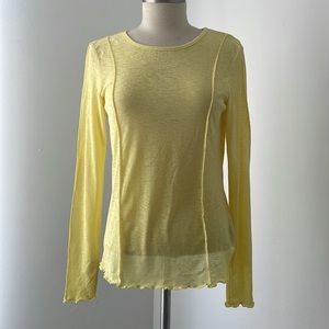 NA-KD NWT Yellow Longsleeve Mesh Top w/Lettuce details Sz M